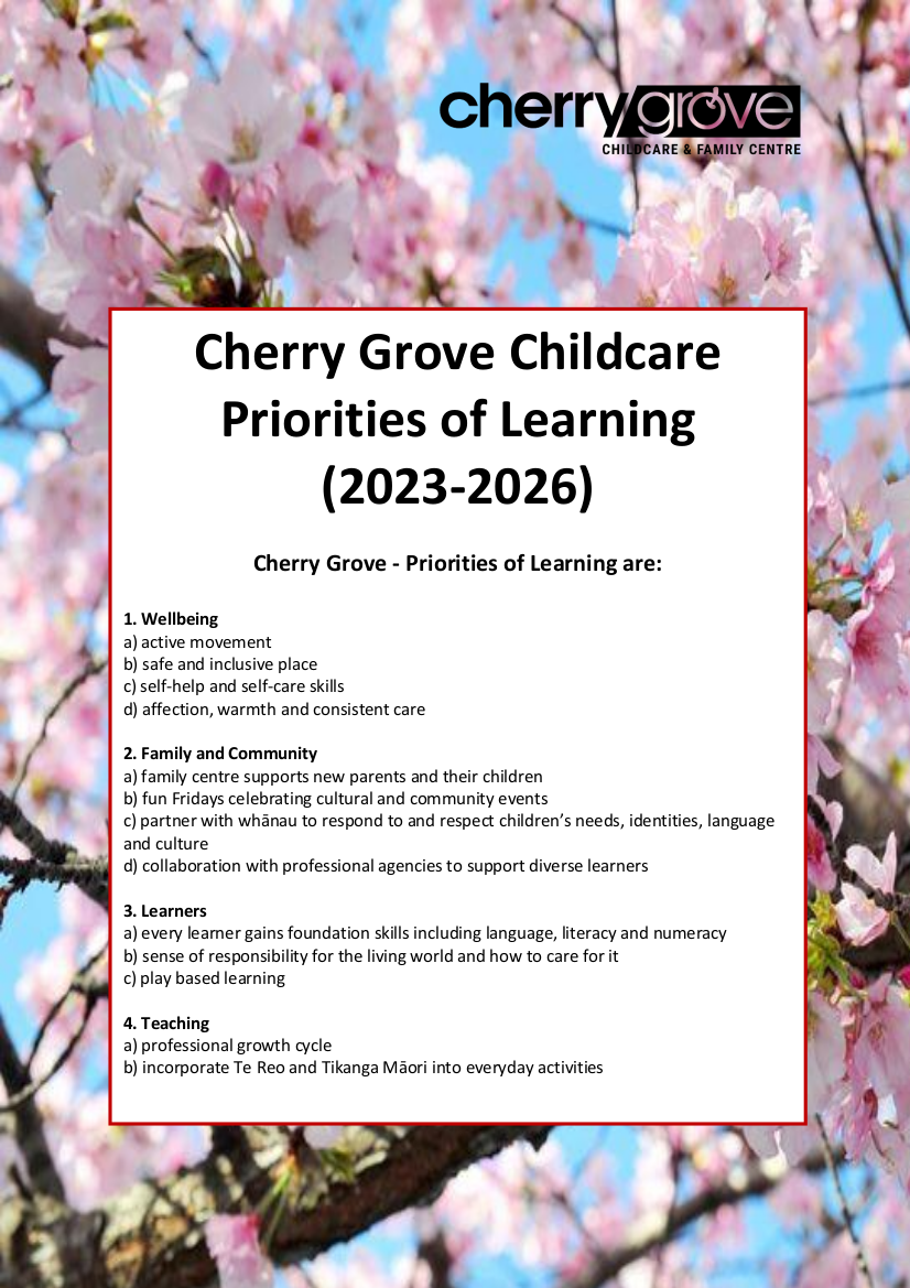 Cherry Grove Childcare Priorities of Learning